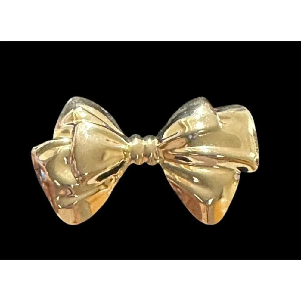 Vintage‎ Bow  Ribbon Brooch Gold Tone Dimensional  Bow Tie Brooch Large Puffy